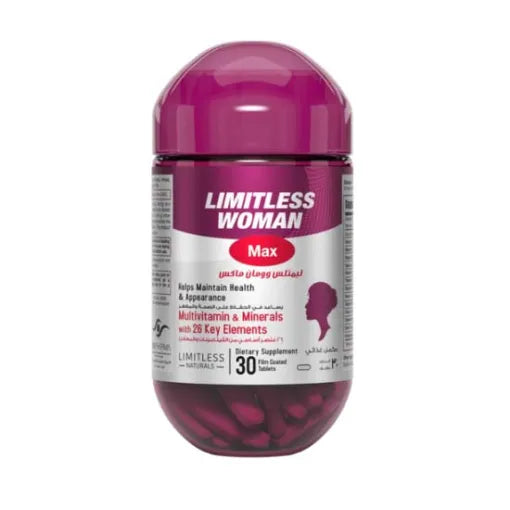 LIMITLESS WOMAN MAX MULTIVITAMINS & MINERALS WITH 26 KEY ELEMENTS 30 & 100 TABLETS Limitless Alpha