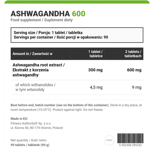 FA Nutrition, Wellness Ashwagandha 600, 90 Tablets, 90 Servings