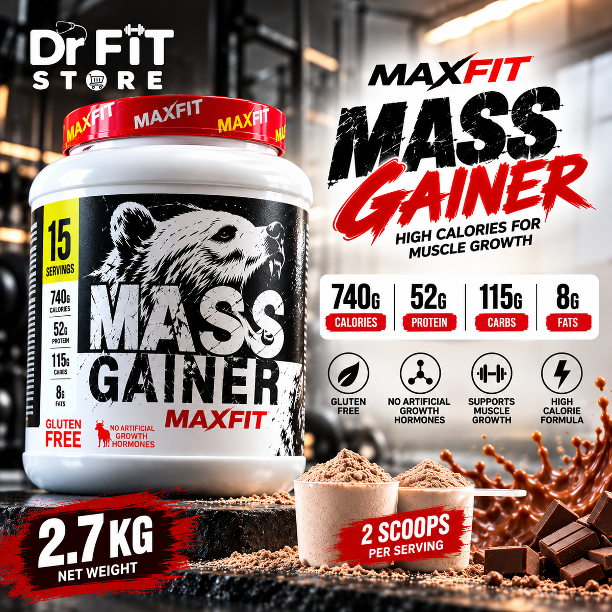 Max Fit Mass Gainer Weight Gainer - 2.7kg