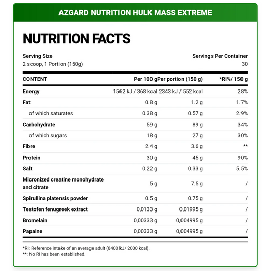 Azgard Nutrition Hulk Mass Extreme 4540g 30 Servings