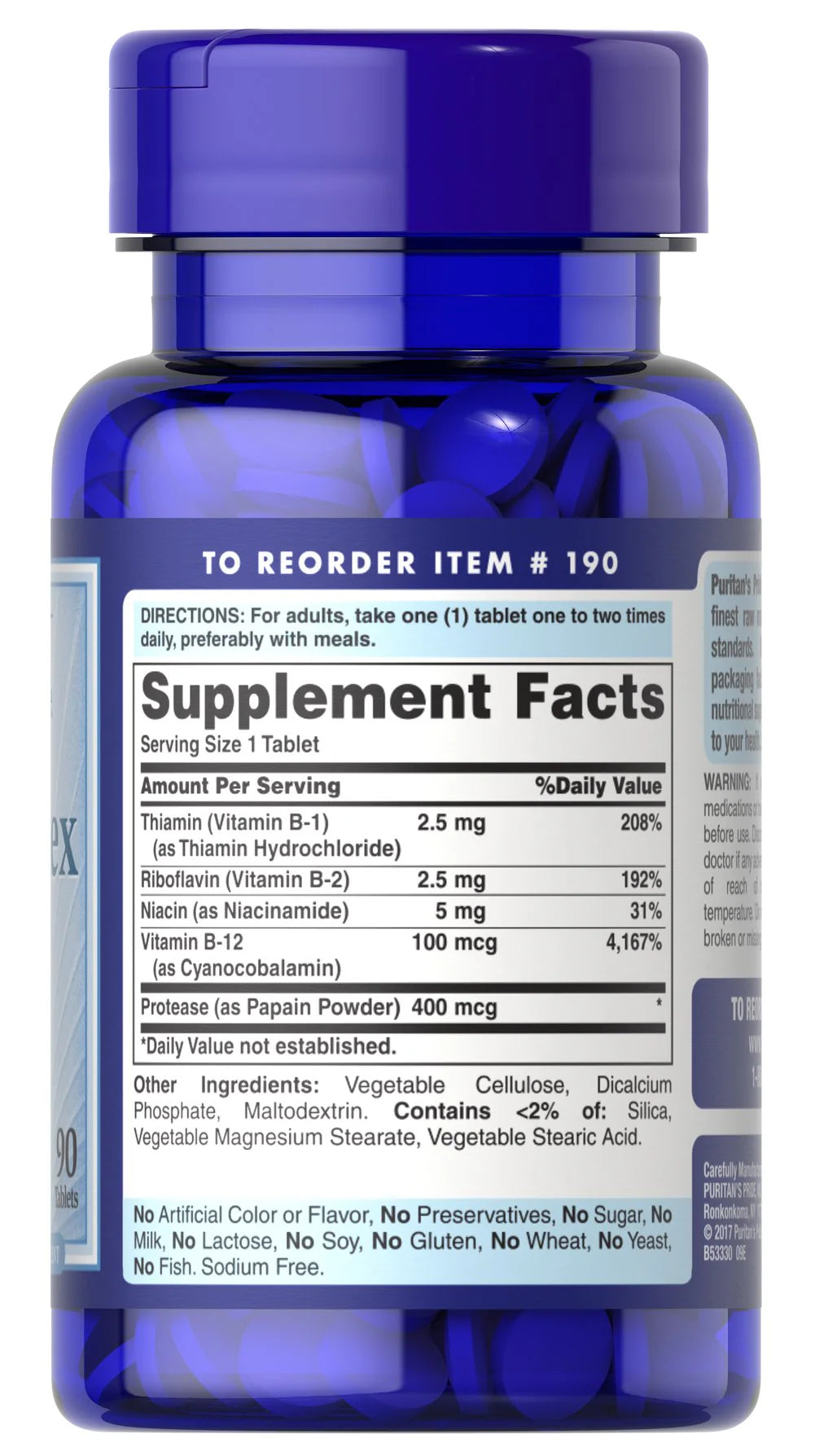 Puritan's Pride Vitamin B-Complex and Vitamin B-12 - 90 Tablets