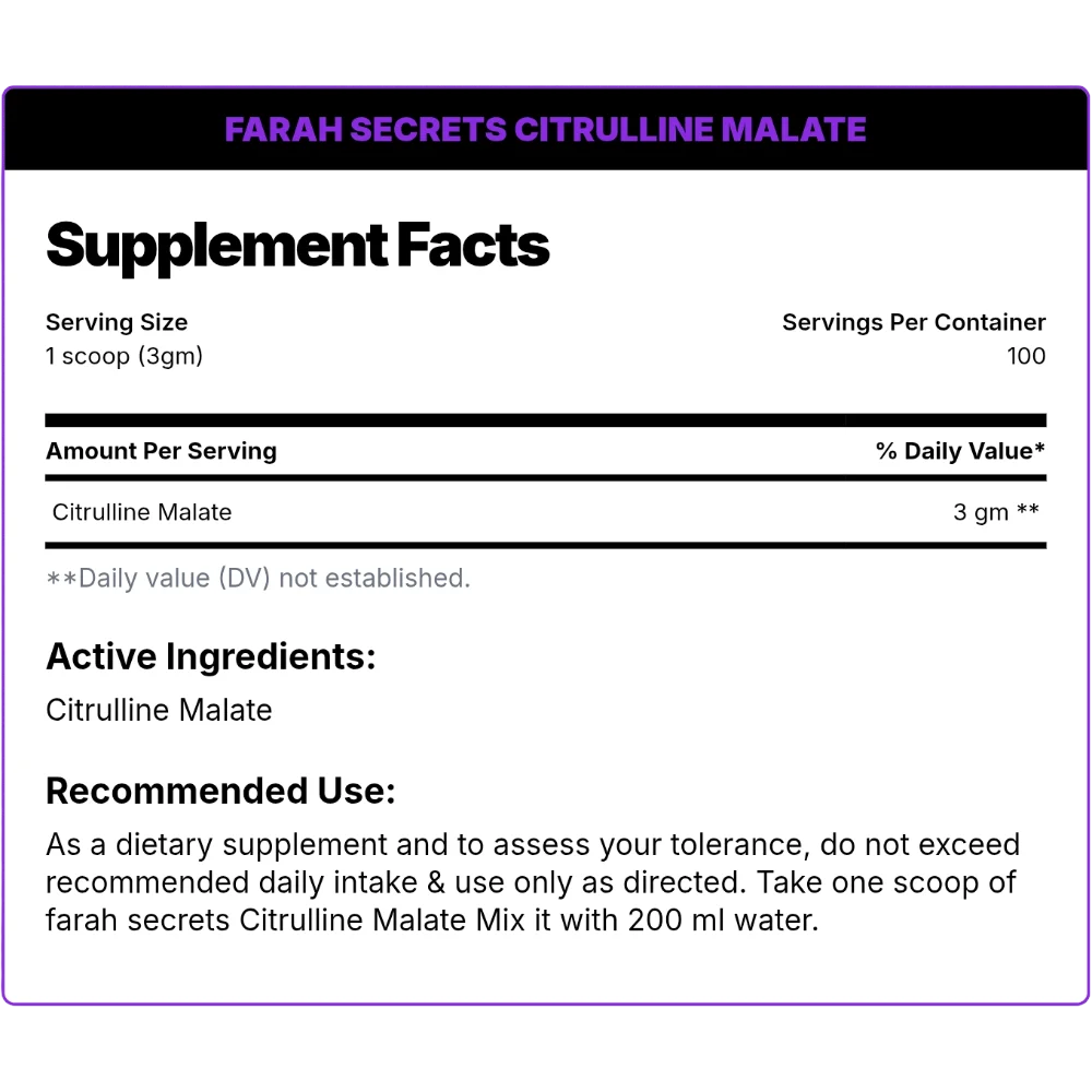 Farah Secret, CITRULLINE MALATE, 300g, 100 Servings DrFit Store