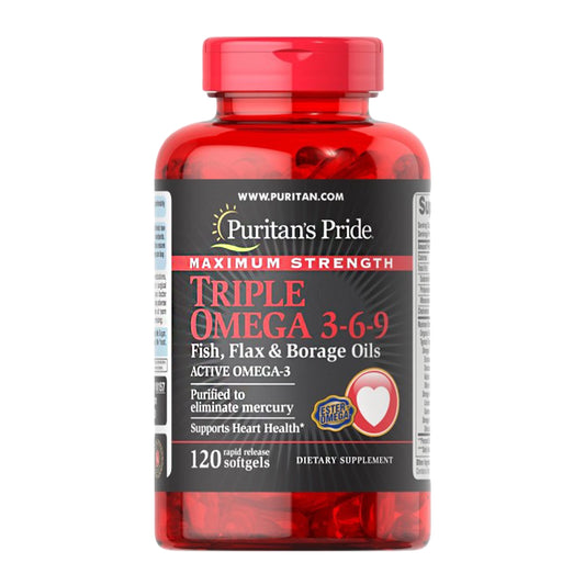Maximum Strength Triple Omega 3-6-9 Fish, Flax & Borage Oils 120 softgels