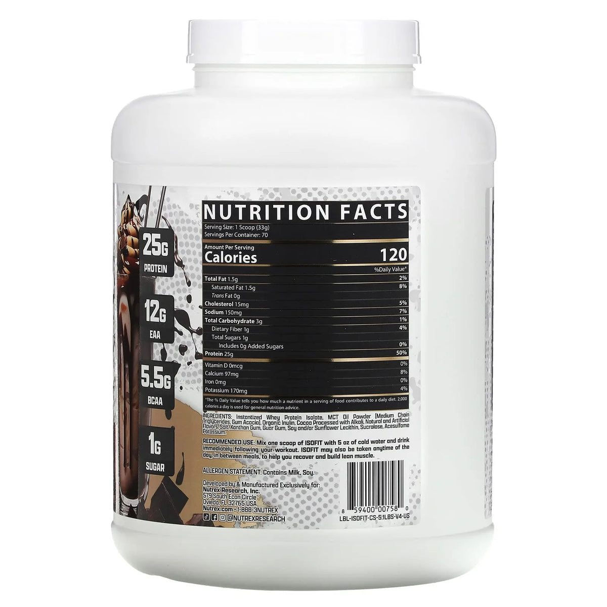 Nutrex IsoFit Whey Protein Isolate Powder – Premium Protein Supplement 1 KG