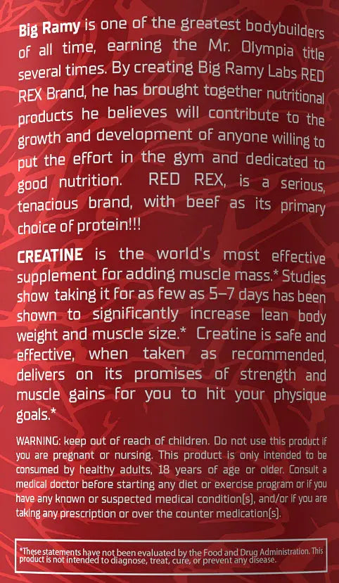 Big Ramy Labs RedRex Creatine 5000 MG - Monohydrate - 60 Serving RED REX