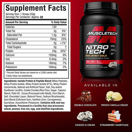 MuscleTech Nitro-Tech Whey Gold Protein + peptides – 24g of Whey